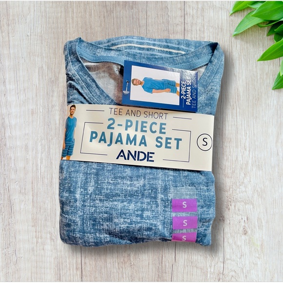 🆕 Ande Adult Men's Sleep Top and Shorts Set, 2-Piece, Sizes S. Mens Pajama. - Picture 2 of 4